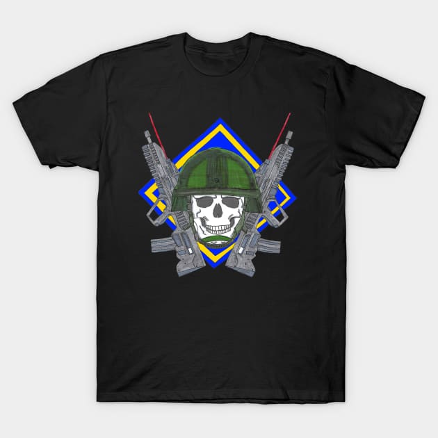 Skull Squad patch with Crossed Weapons T-Shirt by Joseph Baker